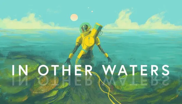 Vu de dos, un plongeur en scaphandre jaune s'enfonce dans une eau turquoise au-dessus d'un fond d'algues, un c&acirc;ble tendu derri&egrave;re lui.